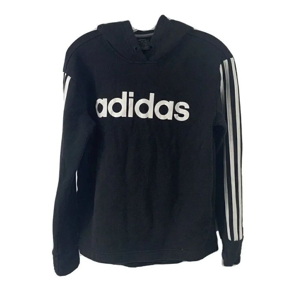 Adidas Hoodie Black Three Stripe Logo Medium